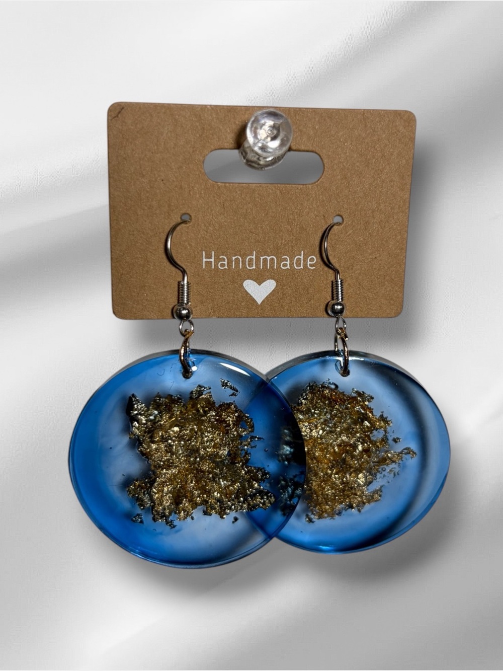 Handmade Blue Resin Earrings with Gold Leaf